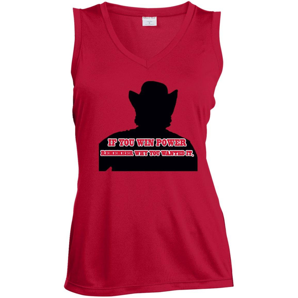 Rob Wiethoff- Power Silhouette red/ Ladies' Sleeveless V-Neck Performance Tee - GtvStore