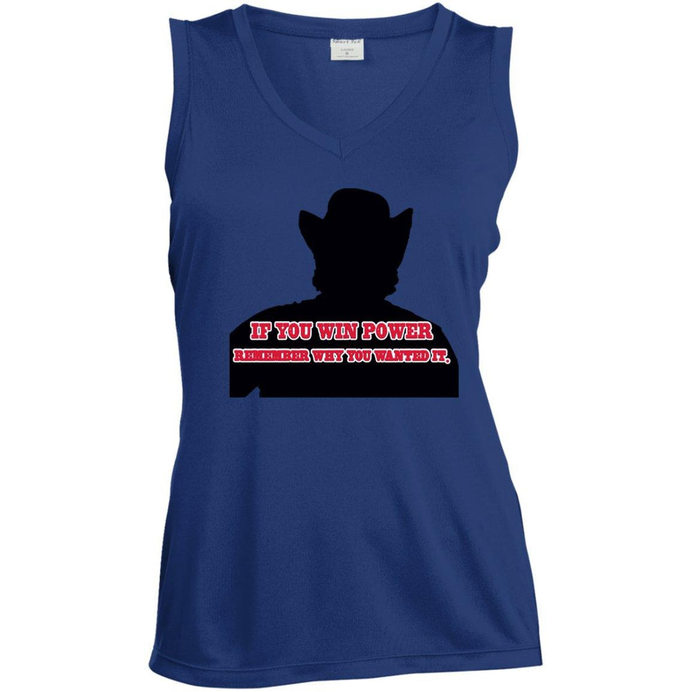 Rob Wiethoff- Power Silhouette red/ Ladies' Sleeveless V-Neck Performance Tee - GtvStore