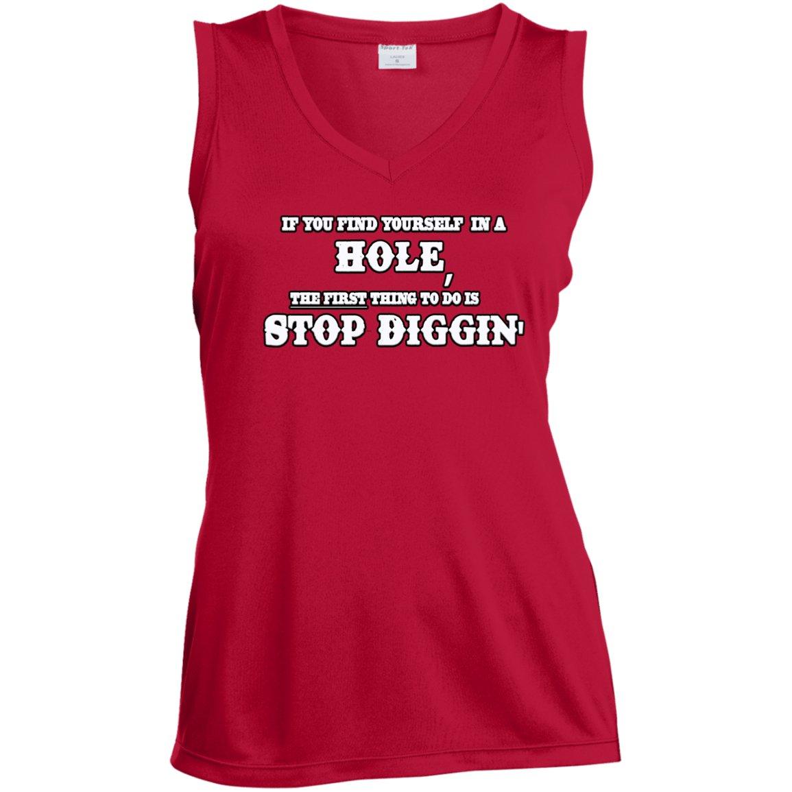 Rob Wiethoff- Stop Diggin/ Ladies' Sleeveless V-Neck Performance Tee - GtvStore