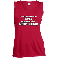 Rob Wiethoff- Stop Diggin/ Ladies' Sleeveless V-Neck Performance Tee - GtvStore