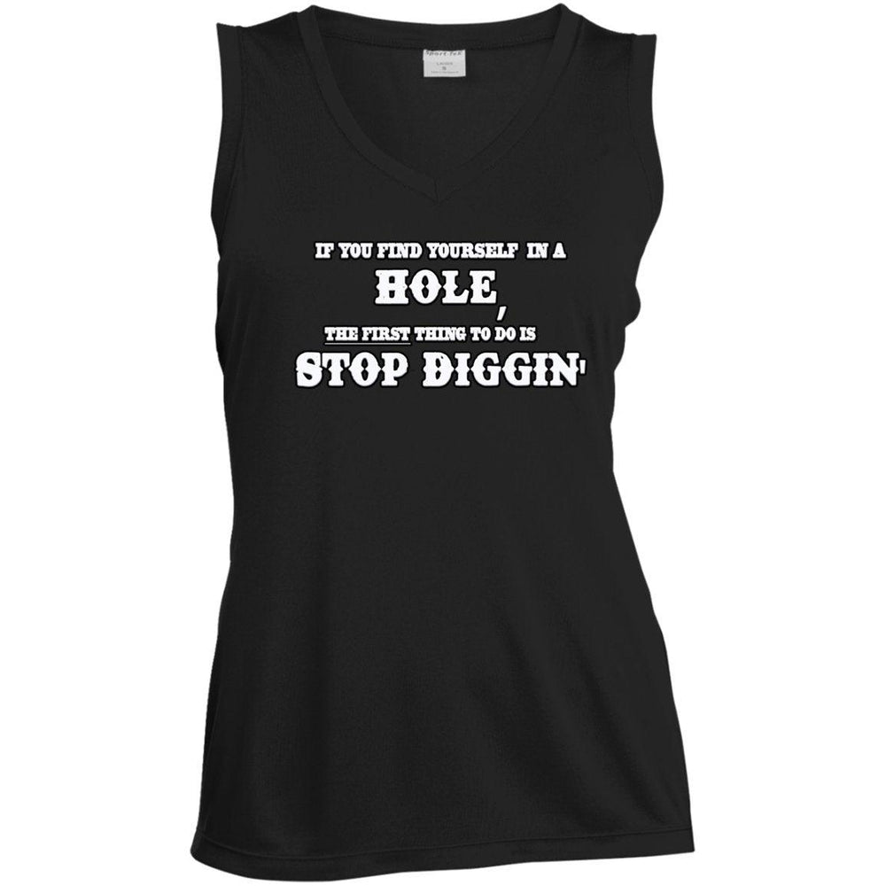 Rob Wiethoff- Stop Diggin/ Ladies' Sleeveless V-Neck Performance Tee - GtvStore