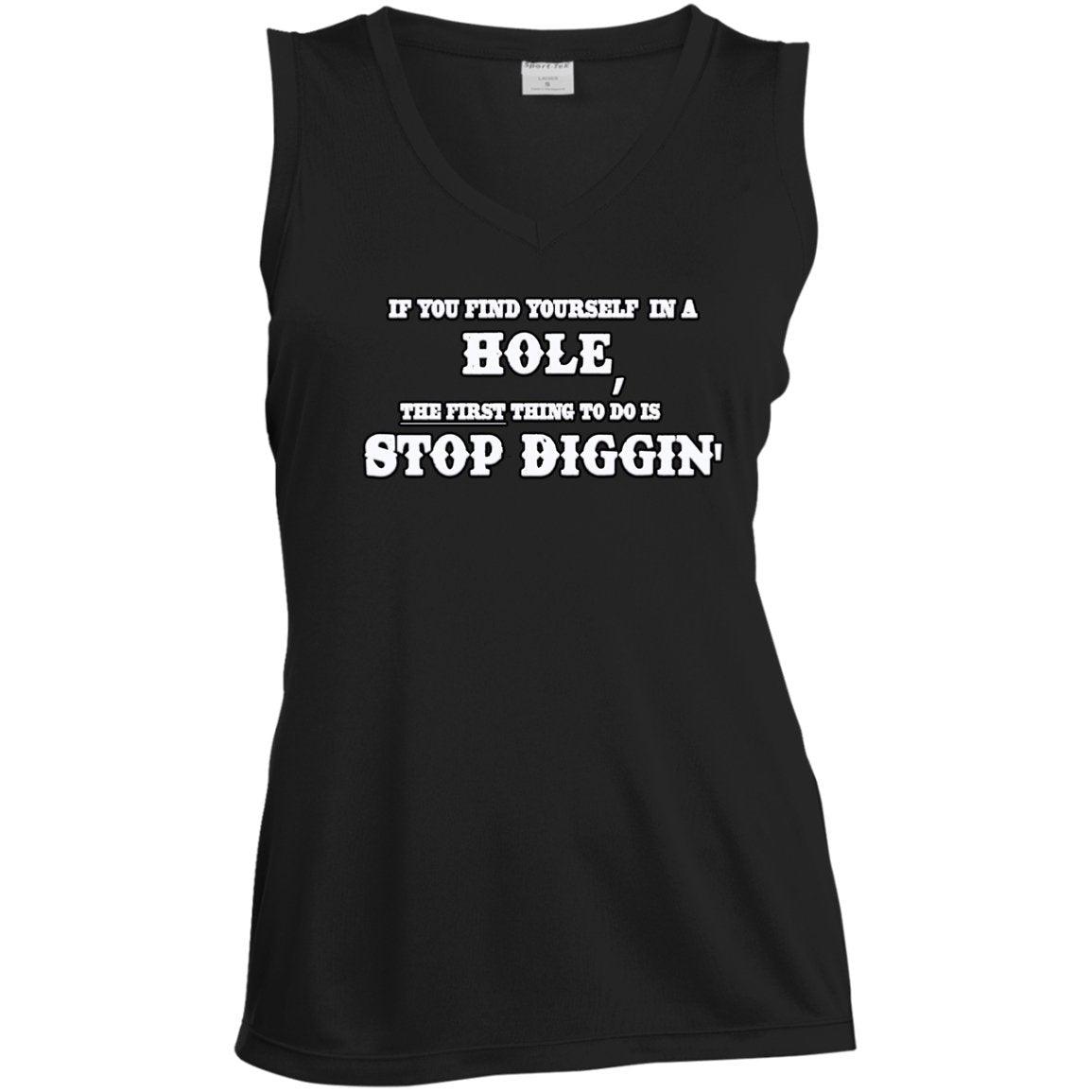 Rob Wiethoff- Stop Diggin/ Ladies' Sleeveless V-Neck Performance Tee - GtvStore