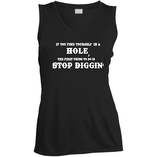 Rob Wiethoff- Stop Diggin/ Ladies' Sleeveless V-Neck Performance Tee - GtvStore