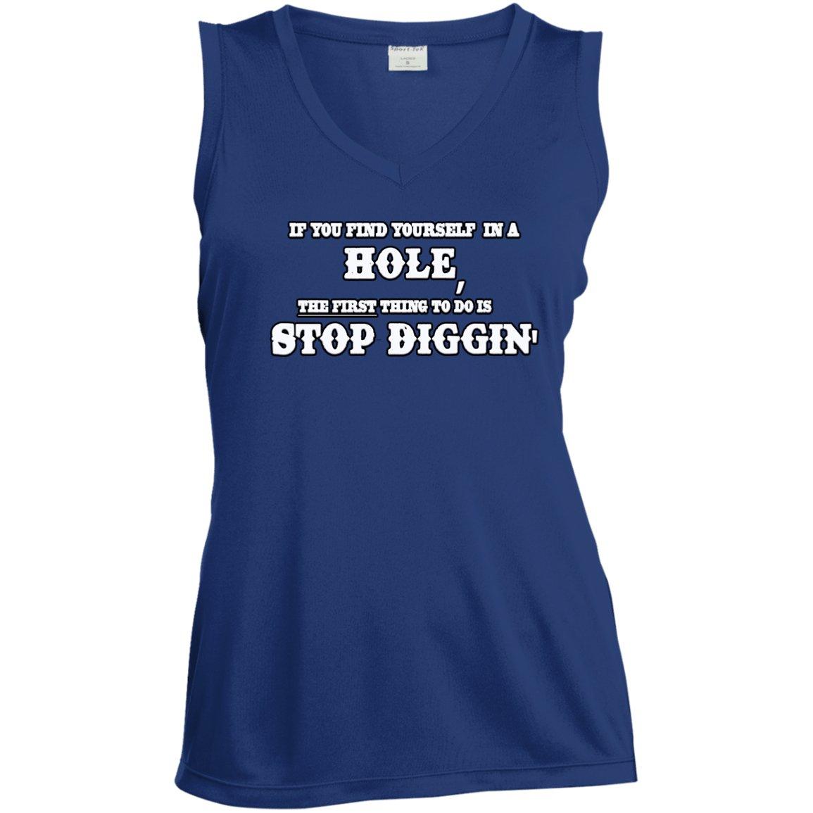 Rob Wiethoff- Stop Diggin/ Ladies' Sleeveless V-Neck Performance Tee - GtvStore